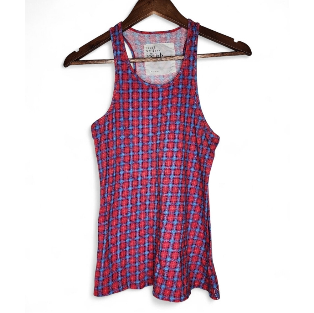 Frank & Eileen Tee Lab Super Red and Blue Plaid Racerback Tank Top Size S